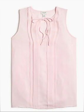 Excellent Condition J. Crew Light Pink Sleeveless Tie-Neck Pintuck Blouse XL